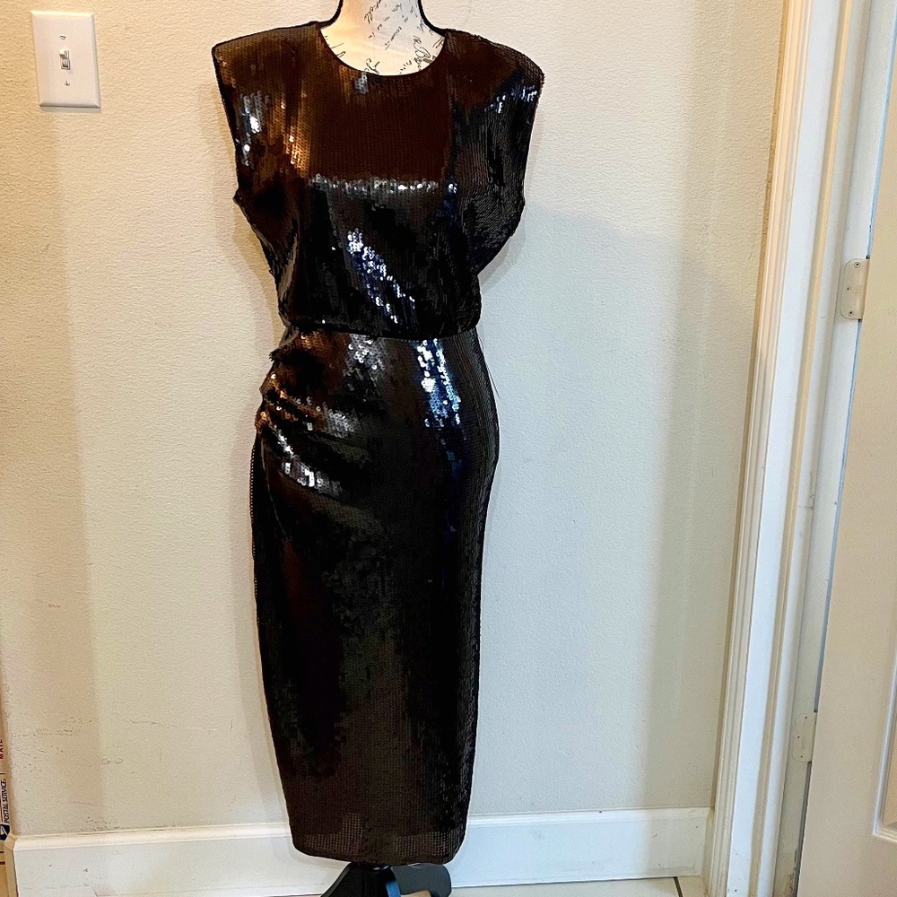 Express Sequin Midi Dress Brown Sz Sm
